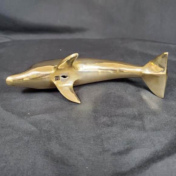 VTG Solid Brass Dolphin Figurine Coastal Nautical Decor Polished Brass Ocean Ani - Picture 9 of 16
